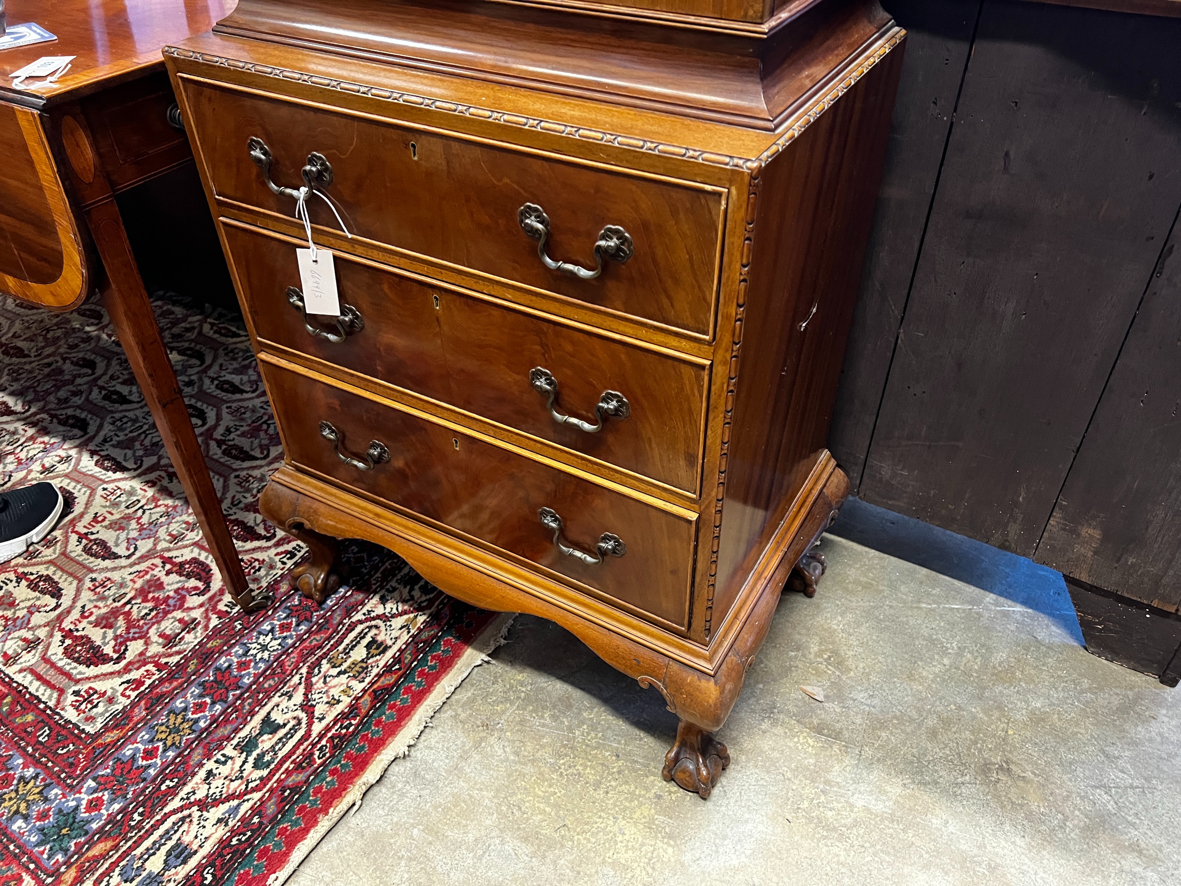 A Queen Anne revival walnut display cabinet, width 67cm, depth 40cm, height 186cm